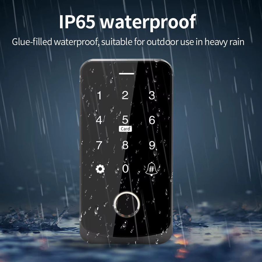 LUCKING DOOR Zugangskontrollsystem in Schwarz mit Tuya App, NFC, Bluetooth, RFID, IC, Fingerabdruck und hintergrundbeleuchtetem Touchscreen, IP65 wasserdicht - Bild 2