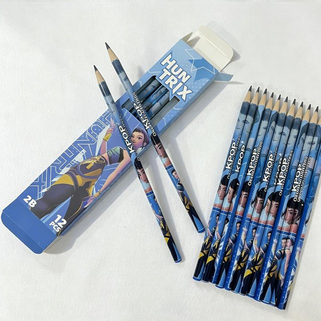 12er Set Discover Intime Bleistifte mit K-POP Dämonenjäger Filmcharakter in Schwarz und Blau, 2B Graphit für Schüler und Kinder - Bild 1