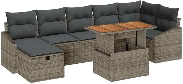 vidaXL Garten-Sofa-Set 8-teilig in Grau aus Poly-Rattan mit Metallgestell und Polsterkissen für Terrasse und Garten - Bild 1