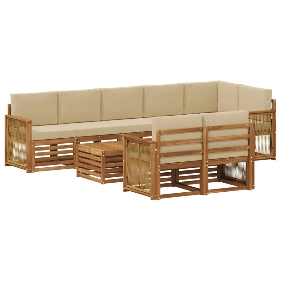vidaXL Sofagarnitur aus Massivholz Akazie in Braun mit naturbeigen Polstern im minimalistischen Latten-Design - Bild 2