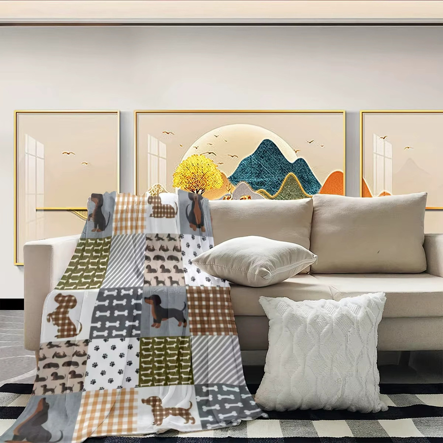 ZZN Flanell-Überwurfdecke mit Dackel-Hund-Aufdruck, weich und leicht, Mehrfarbig, B/T: 100 x 70 cm - Bild 2