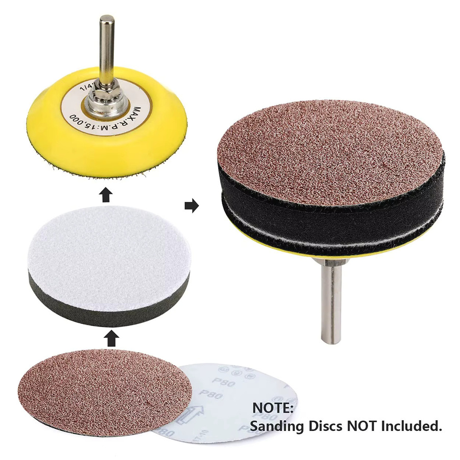 VIBRATITE Klett-Schleifpad-Set mit 1/4 Zoll Schaft, Bohraufsatz und weichen Schaumstoff-Pufferpads, 50/75 mm - Bild 3