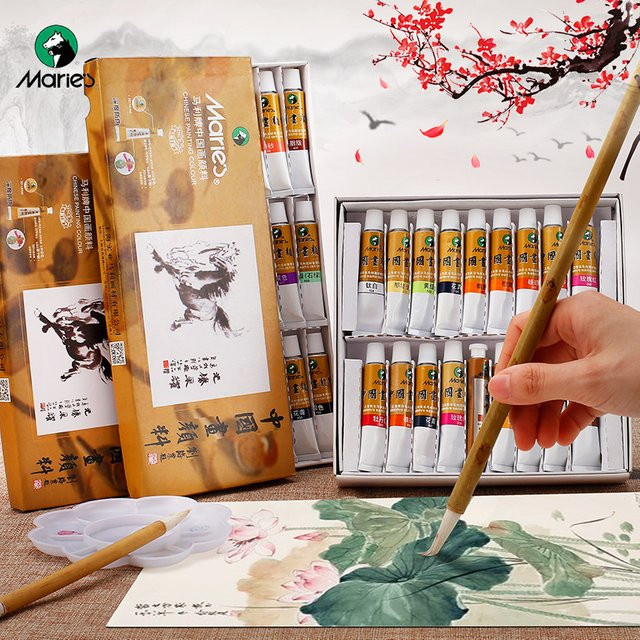 Marie's chinesische Malerei Aquarell-Set mit 12 Farben in Pigment-Farbtuben, Multicolor, 5/12 ml - Bild 1
