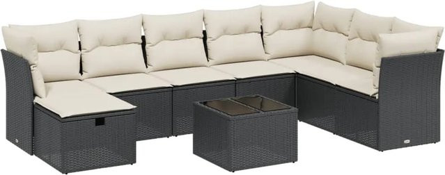 vidaXL 9-tlg Garten-Sofagarnitur aus Poly Rattan mit Kissen in Schwarz Modell 86 - Bild 1