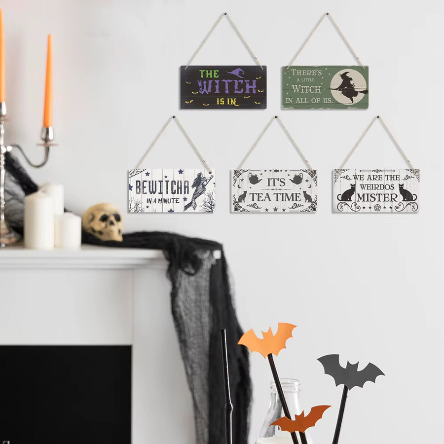 Putuo Dekor Halloween Holz Anhänger mit Kürbis, Geist und Fledermaus als Türzeichen - Bild 4