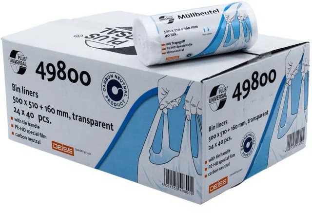 Deiss Universal Plus Müllbeutel mit Tragegriff, 20 Liter, transparent, 24 Stück pro Packung - Bild 1