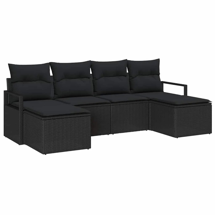 vidaXL Gartenmöbel Set aus Poly-Rattan in Schwarz mit 3-Sitzer Sofa, Ottoman und integriertem Kissen-Stauraum - Bild 2