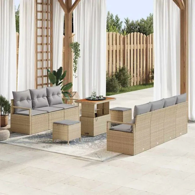 vidaxl Garten-Sofa-Set aus Poly-Rattan mit 10 Kissen in Beige - Bild 1