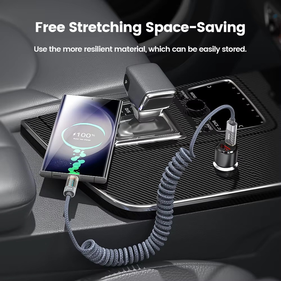 Toocki USB Typ C Spiralkabel mit Digitalanzeige, 100 W Schnellladekabel für Laptops und Mobiltelefone, Grau - Bild 5
