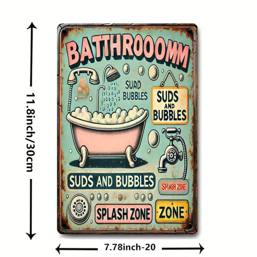 CIFBUY Vintage Metall-Blechschild Badroom Suds and Bubbles, Retro Wandkunst aus Metall, B/H: 20,3 x 30,5 cm, Mehrfarbig - Bild 2