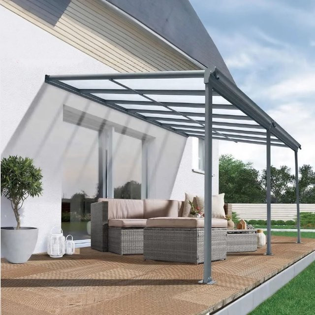 Osoltus Alu Terrassenüberdachung in Grau Anthrazit mit Polycarbonat-Dach und Regenrinne, Pultdach, B/T: 435 x 300 cm - Bild 1
