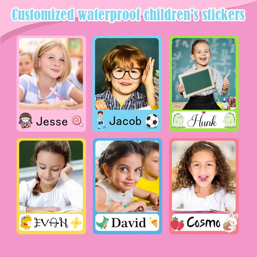 Personalisierte Namensaufkleber für Wasserflaschen, Tassen und Kindergartenbedarf, wasserfest, transparent und mehrfarbig - Bild 2