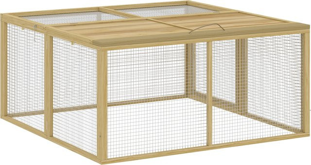 PawHut Kaninchenstall aus Holz in Braun, klappbares Kleintierstall Freilaufgehege mit abnehmbarem Dach, B/T/H: 120 x 120 x 57 cm, Marke Aosom - Bild 1