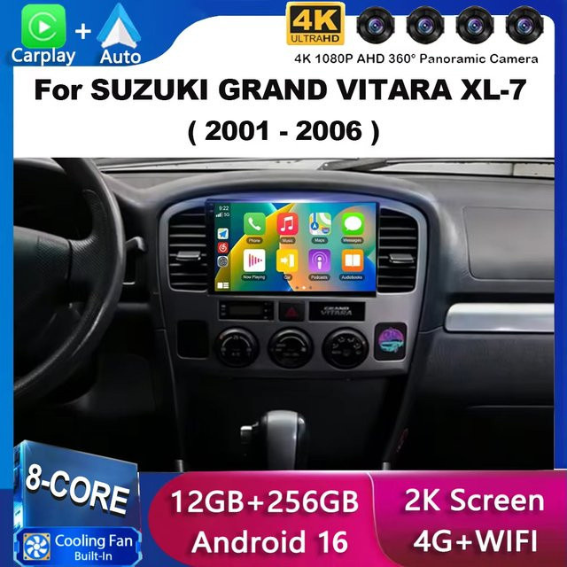 Android 16 Autoradio mit GPS-Navigation und Carplay für Suzuki Grand Vitara XL-7 2001 - 2006, QLED Touch Stereo Videoplayer in Schwarz - Bild 1
