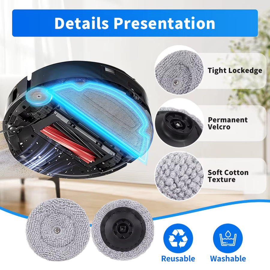 Waschbare Mopp-Tücher für Roborock S8 MaxV Ultra, S8 Max Ultra und G20S Roboterstaubsauger, Eckwisch-Pads in Grau - Bild 2