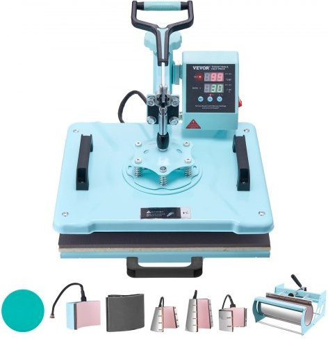 VEVOR 8 in 1 Hitzepresse Transferpresse für T-Shirts und Tumbler, B/T/H: 38 x 38 x 30 cm, Blau oder Grün - Bild 1