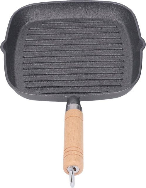 Nensit Quadratische Grillpfanne aus Gusseisen mit Holzgriff, Schwarz, Antihaftbeschichtung - Bild 1