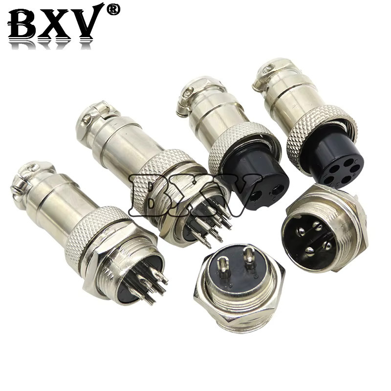 BXV GX16 Luftfahrt Stecker und Buchse Set aus Metall in Silber, 16mm Rundstecker für 2 bis 9 Pin Varianten - Bild 2