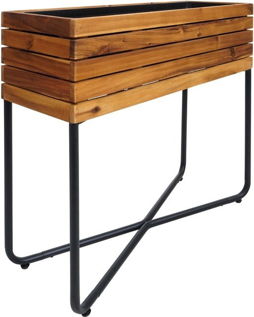 PROREGAL Pflanzkasten aus Akazienholz und Stahl in Braun, rechteckiger Pflanzkübel für Outdoor und Garten, H x B x T: 60 x 62 x 22 cm - Bild 1