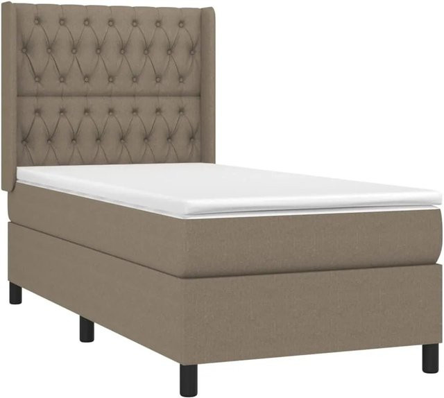 vidaXL Boxspringbett mit Matratze und LED in Taupe, Hybrid-Bett mit USB-Ladeport und Taschenfederkern, B/T: 90 x 200 cm - Bild 1