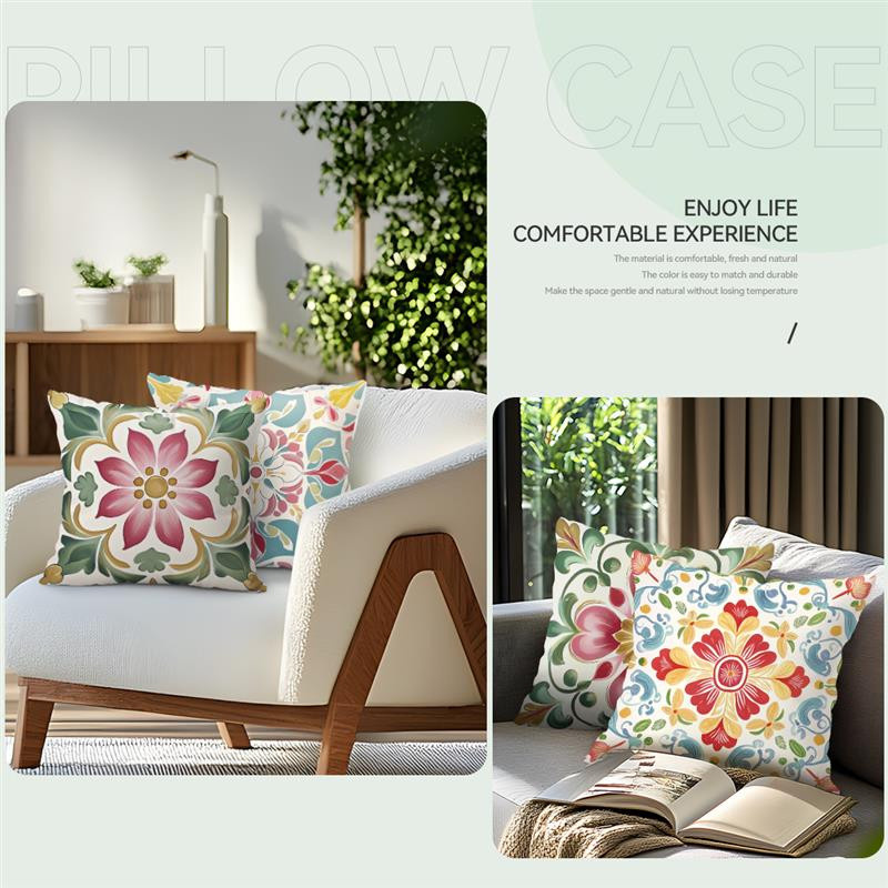 Bohemian Kissenbezug mit geometrischem Blumenmuster aus Polyester für dein Sofa und deine Heimdeko, B/B/H: 18 x 18 x 18 cm - Bild 3