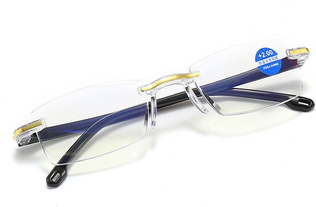 ZUXUB Lesebrille, randlos, rechteckig, Metall, gold, Blaulichtfilter - Bild 1