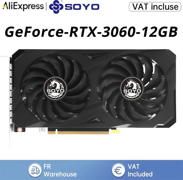 SOYO RTX 3060 Gaming-Grafikkarte mit 12 GB GDDR6, 192 Bit, PCIe 4.0 x16, Schwarz - Bild 1