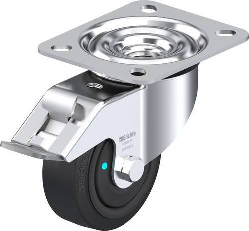 Blickle Lenkrolle LE-POEV 80KFD-FI mit Feststeller in Schwarz und Silber, Rad-Durchmesser: 80 mm, Tragfähigkeit: 140 kg - Bild 1