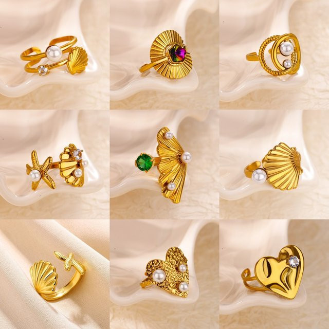 HPTOTMG Ring Edelstahl, Gold, Perle, Damen - Bild 1