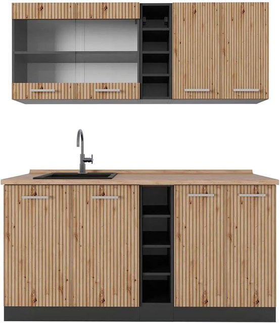 Vicco R-Line Singleküche Artisan Eiche Hell und Anthrazit, Breite: 160 cm - Bild 1