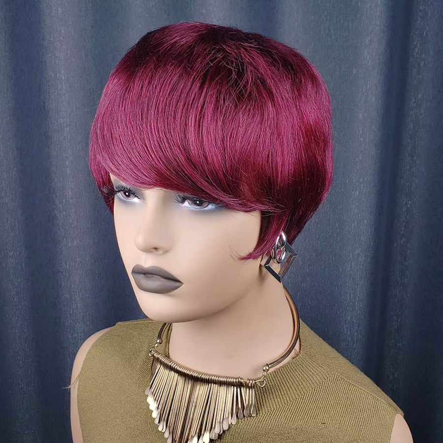 OYM HAIR Pixie-Schnitt Perücke, kurzes glattes Echthaar, Damen - Bild 4