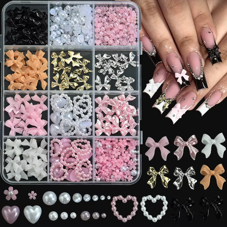 MAFANAILS Nail Art Charms, 3D Blume und Schleife, Perlen-Optik, Glänzend - Bild 2