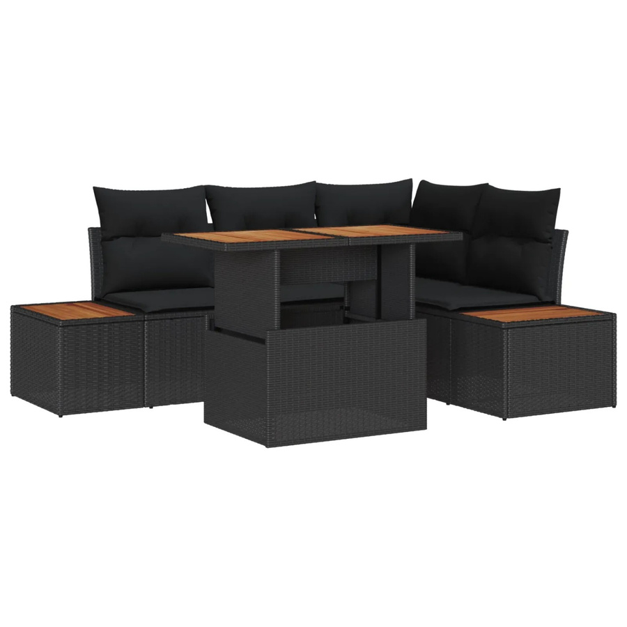 vidaXL Garten-Sofa-Set aus Poly Rattan in Schwarz mit 5 Teilen und integriertem Stauraum für Kissen - Bild 2