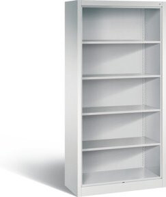 C+P Aktenregal aus Stahl mit Rückwand und 5 verstellbaren Ordnerhöhen, Farbe Lichtgrau, H x B x T: 195 x 93 x 40 cm