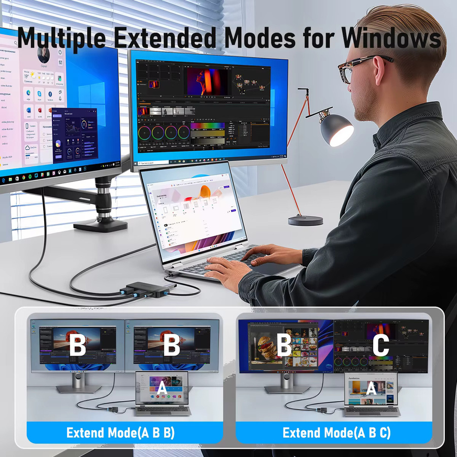 Lemorele TC122 USB-C-Hub Dual HDMI 4K Dockingstation mit USB 3.0 und PD 100W Typ-C-Anschluss für Macbook, iPad und Steam Deck - Bild 4