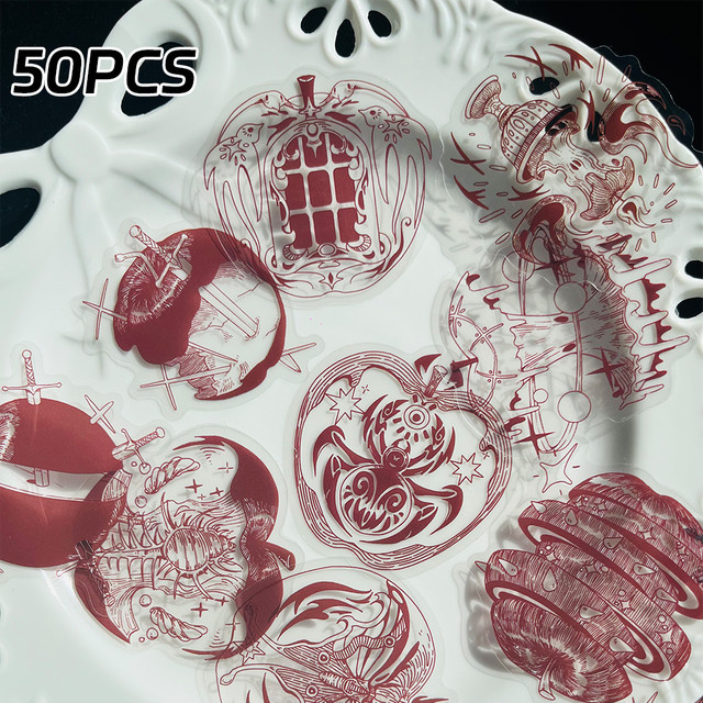 50 Stück rote Apfel-Gothic-Stil Aufkleber aus PET für Laptop, Tagebuch und Dekorationen - Bild 1