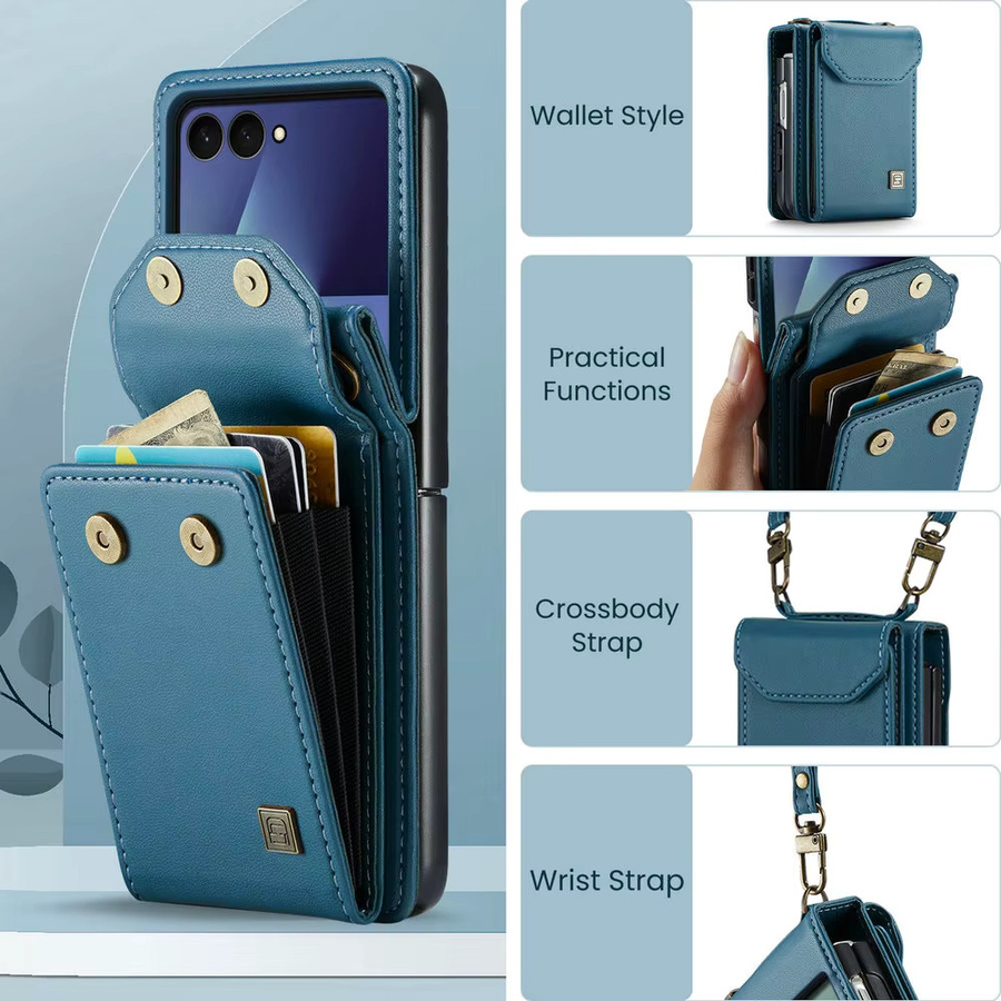 Crossbody Leder Brieftasche Kartenhalter Hülle für Samsung Galaxy Z Flip 8, Flip7, Flip6, Flip5 und Galaxy Z Flip7 FE in Braun oder Blau - Bild 2