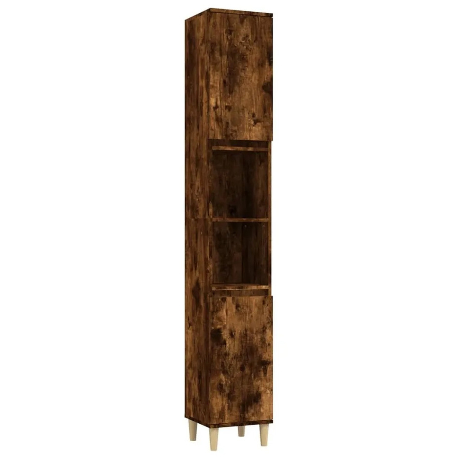 vidaXL Badschrank Räuchereiche mit Türen und offenen Regalen, Farbe Braun, B/T/H: 30 x 30 x 190 cm - Bild 2