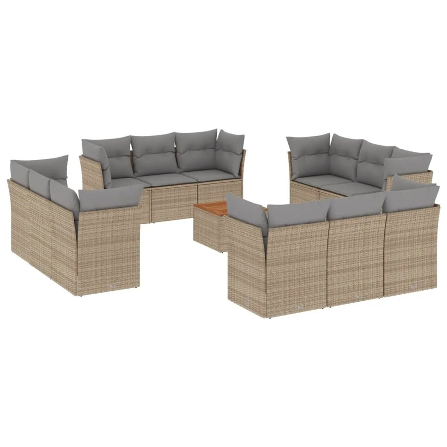 vidaXL 13-teilige Garten-Sofagarnitur in L-Form aus Polyrattan mit Kissen und Tisch in Beige - Bild 2