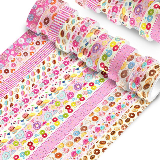 12 Rollen Washi-Tape Set mit Cartoon-Donut-Design in Multicolour für Scrapbooking und DIY-Projekte - Bild 1