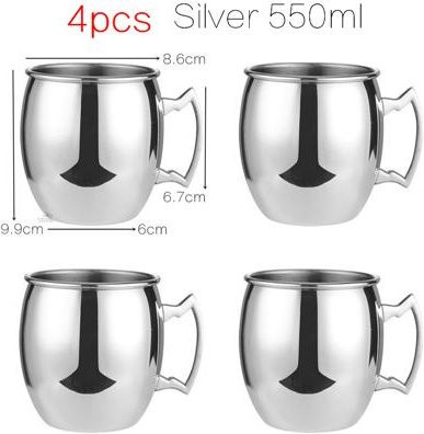 4er Set Moscow Mule Becher aus Edelstahl in Silber, 550 ml pro Becher - Bild 1