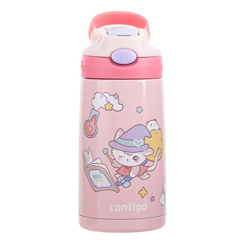 Contigo Kinder Trinkbecher mit Strohhalm aus 316L Edelstahl Magische Katze Pink 400ml - Bild 2