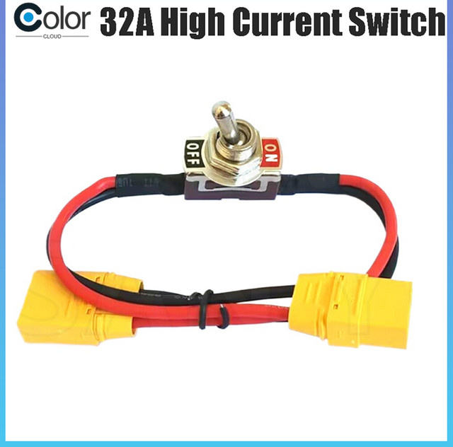 Andralyn 32A Hochstrom-Kippschalter mit XT60 und XT90 Anschlüssen sowie Silikondraht in Rot für RC-Modellbau und Lithium-Batterien - Bild 1