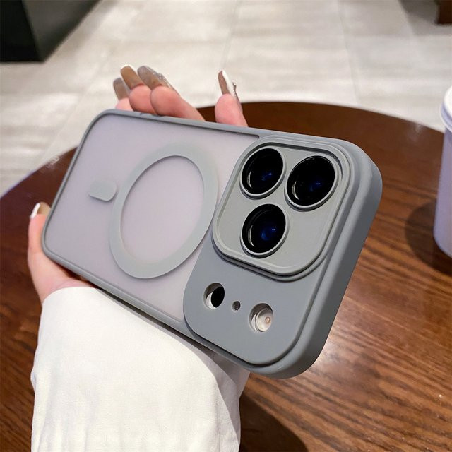 MagSafe Kamera-Hartschale für iPhone 11 bis iPhone 17 Air Pro Max mit externem Objektivschutz, transparent grau - Bild 1