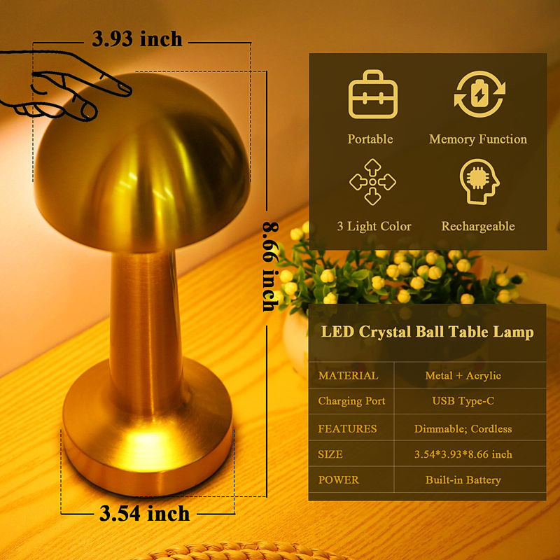 Neoglint Retro Metall Tischlampe in Gold/Messing mit Touch Control, dimmbarer LED und Akkubetrieb - Bild 5