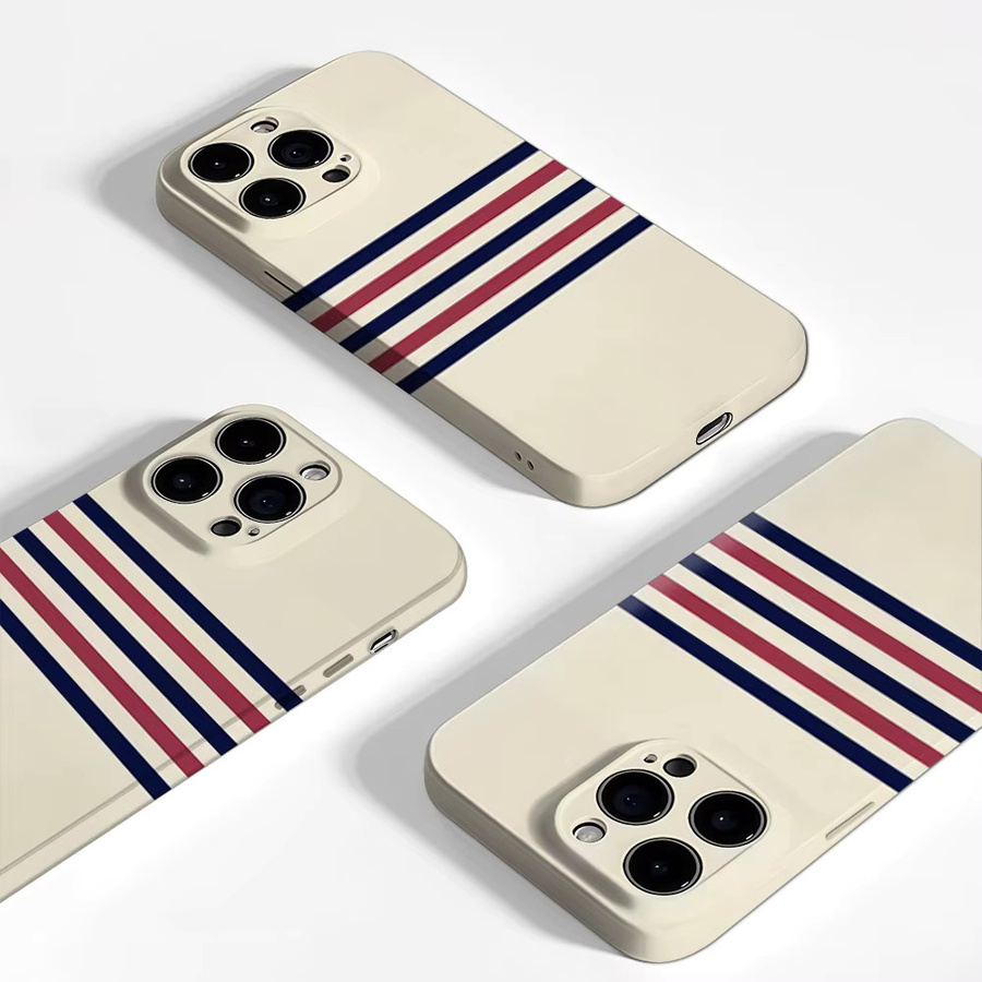 Handyhülle Navy Red Tan Stripe für iPhone 17 16 15 14 13 12 Pro Max Plus mit doppelschichtiger Rückseite in Blau, Rot und Braun - Bild 3