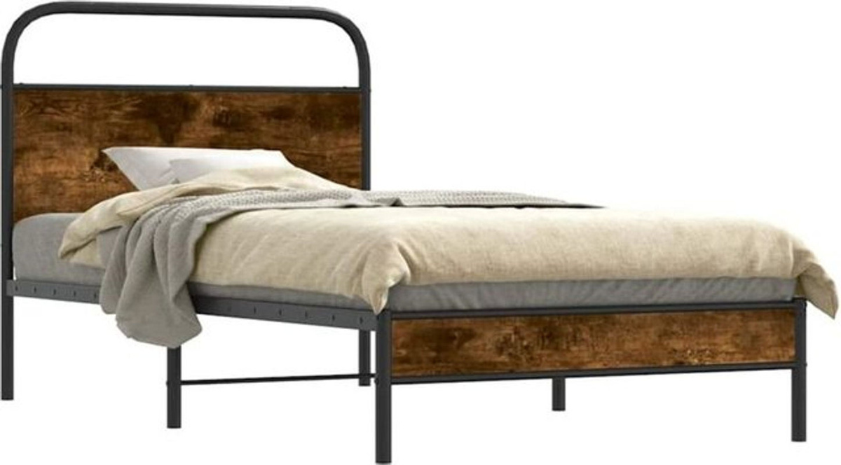 Vidaxl Einzelbett Bettgestell aus Holzwerkstoff und Stahl in Braun im Industrial Design B/T/H: 190 x 100 x 105 cm - Bild 1