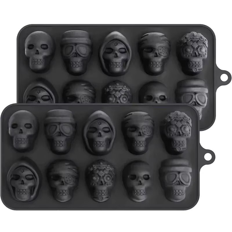 DUTRIEUX Totenkopf-Eiswürfelform 10er-Set aus Silikon in Schwarz für Whiskey, Cocktails und Schokolade - Bild 3