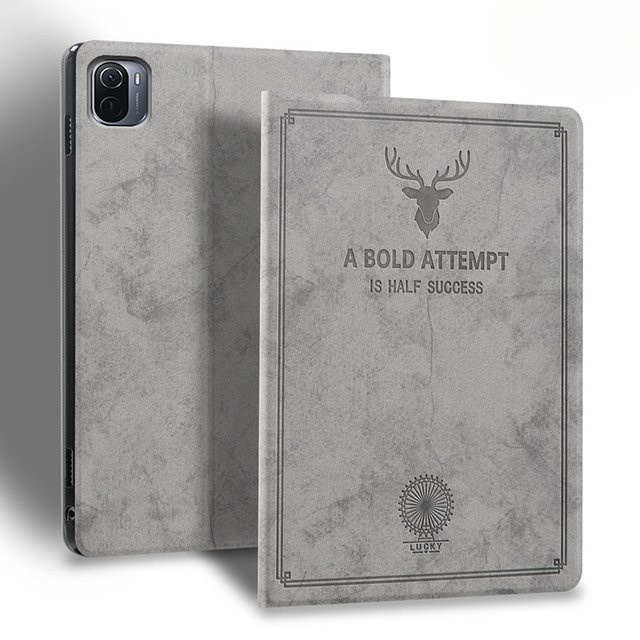 Premium Deer Head Tablet Hülle aus Leder für Xiaomi Redmi Pad und Redmi Note Serie, Klappständer, Farben: Braun und Grau - Bild 1