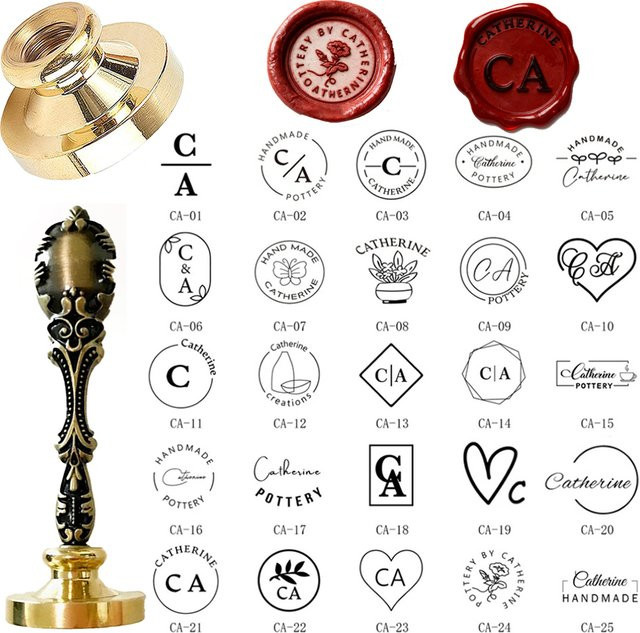 Personalisierter Wachssiegelstempel mit Magischem Griff in Gold für dein individuelles Logo oder Text zur Gestaltung von Hochzeitsumschlägen, Einladungen und DIY-Projekten - Bild 1